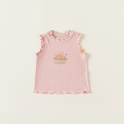 童裝兒童背心女童卡通印花無袖T夏季童裝甜美花邊上衣