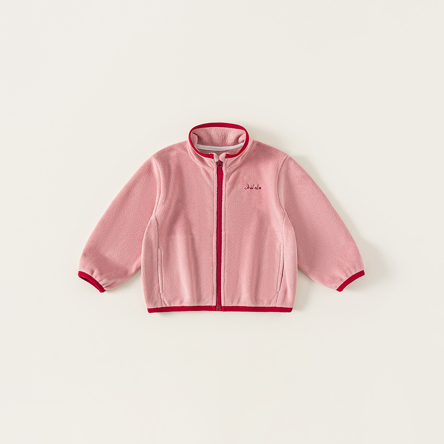 童裝秋款兒童上衣包邊內膽繡花長袖拼色長袖衣服女童毛絨外套