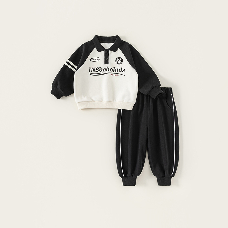 童裝男童套裝秋款帥氣字母男孩子衛衣插肩袖束腳褲兒童兩件套