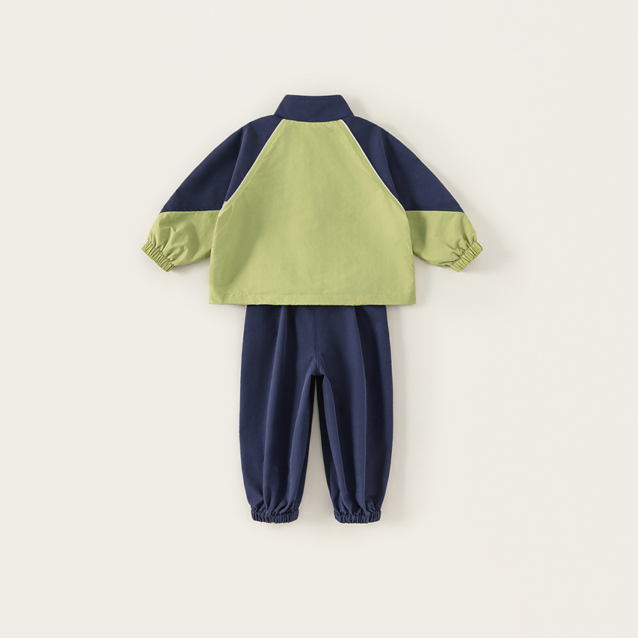 童裝男童秋季運動套裝拼色長袖印花外套休閒褲束腳長褲兩件套