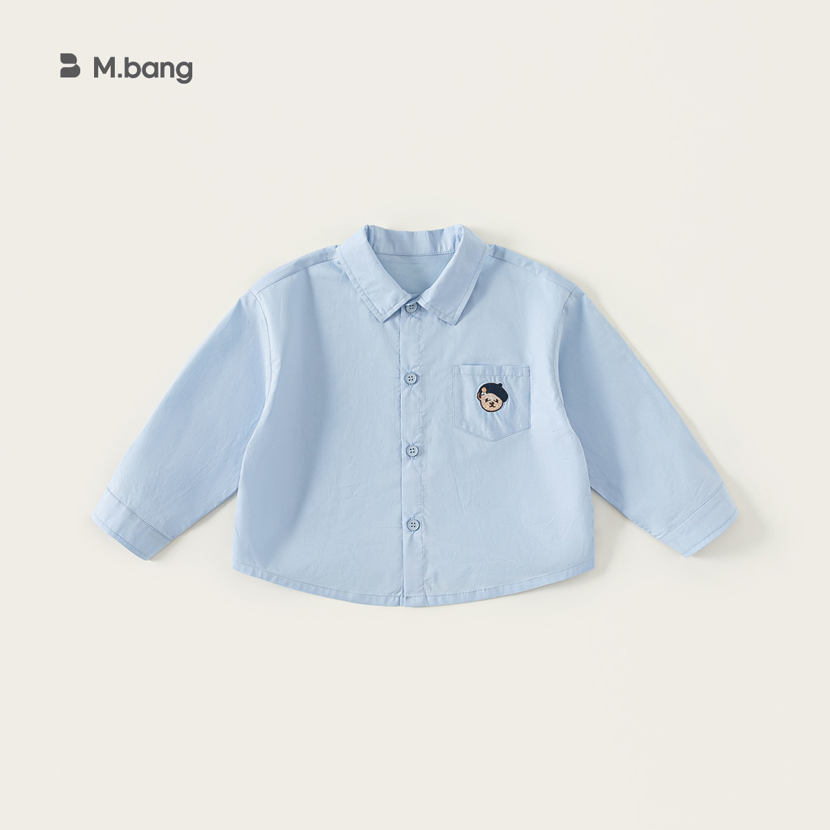 童裝秋款簡約翻領襯衣男寶寶長袖兒童上衣小熊刺繡男童襯衫