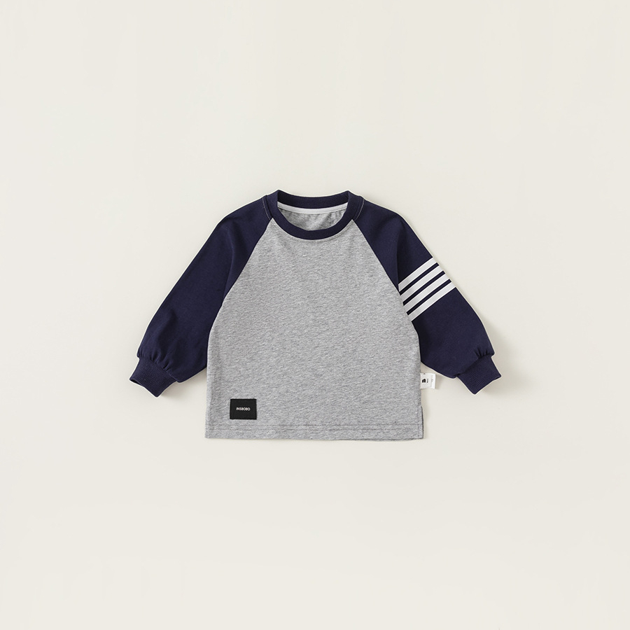 童裝秋款兒童上衣T恤男童拼色插肩袖衣服休閒學院風兒童長袖