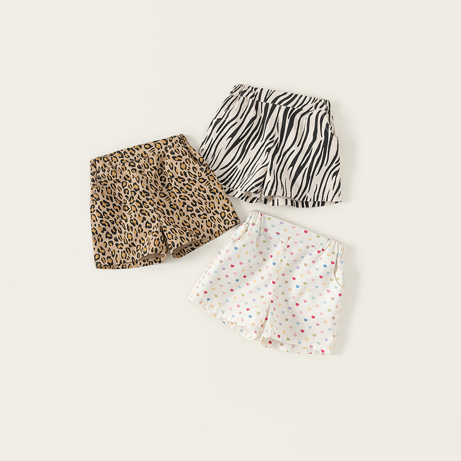 童裝女童夏季休閒短褲豹紋斑馬紋彩色圓點三色透氣速幹短褲