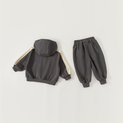 男童秋裝衣服簡約女童套裝拼色童裝兒童連帽衫褲子兩件套