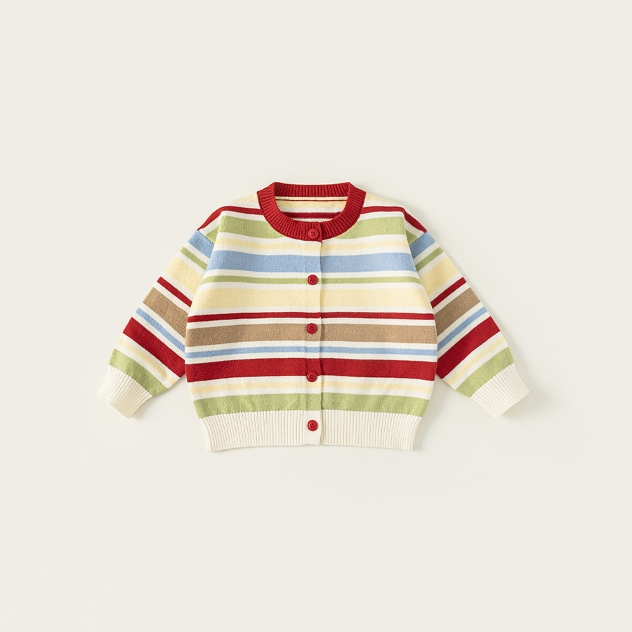 童裝男童毛衣彩色條紋中小童毛線開衫多巴胺女童針織外套潮流