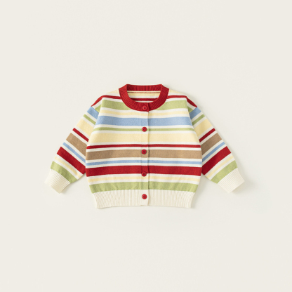 童裝男童毛衣彩色條紋中小童毛線開衫多巴胺女童針織外套潮流