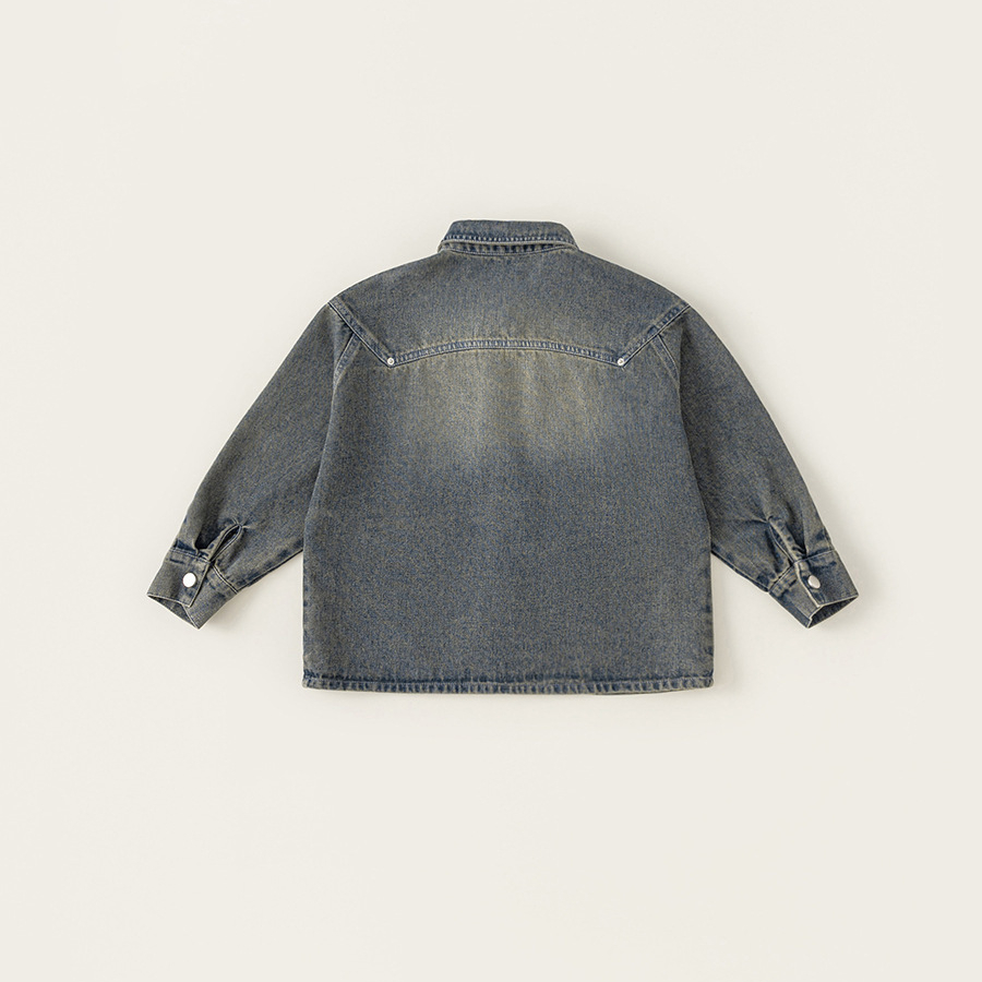 男童牛仔上衣中大童春秋款鉚釘做舊感復古外套男孩子長袖襯衫