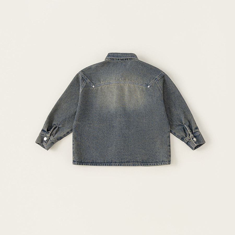 男童牛仔上衣中大童春秋款鉚釘做舊感復古外套男孩子長袖襯衫