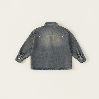男童牛仔上衣中大童春秋款鉚釘做舊感復古外套男孩子長袖襯衫