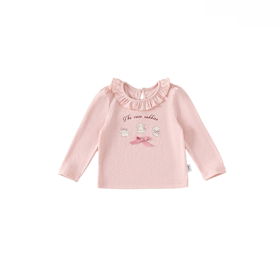 女童T恤秋季新款甜美女寶寶花邊圓領上衣孩子內搭兒童長袖