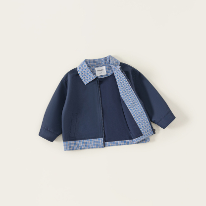 童裝男童外套春季新品翻領格子兒童拉鍊衫中小童衣服