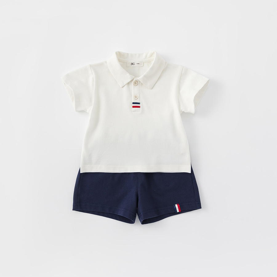 童裝男童polo衫短褲兩件套小童簡約純色上衣夏季兒童運動套裝