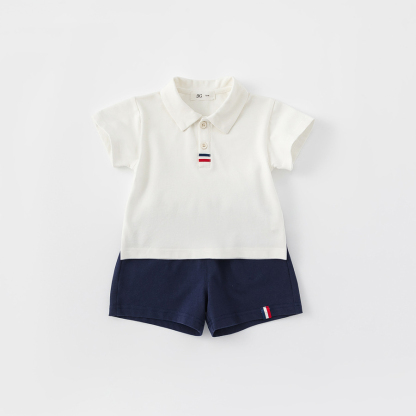 童裝男童polo衫短褲兩件套小童簡約純色上衣夏季兒童運動套裝