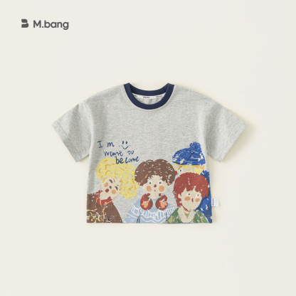 童裝男小童T恤2025年夏季新款圓領卡通印花撞色休閒短袖上衣