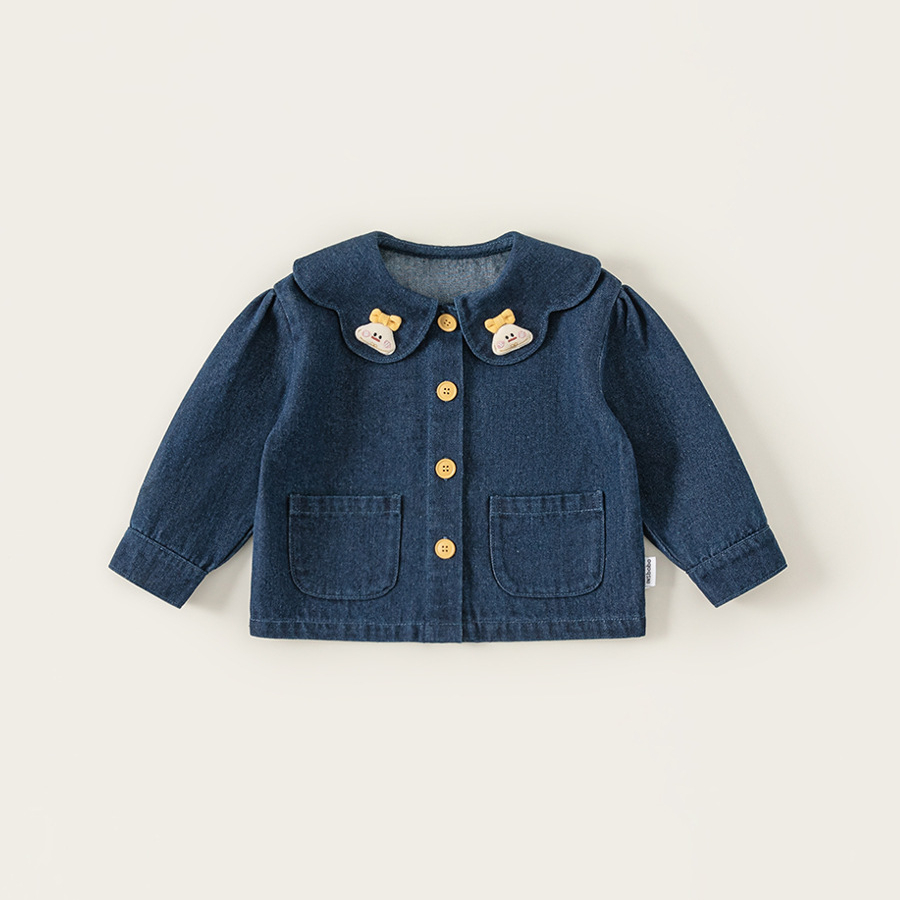 童裝女童牛仔襯衫娃娃領甜美兒童上衣春季新品百搭小童外套