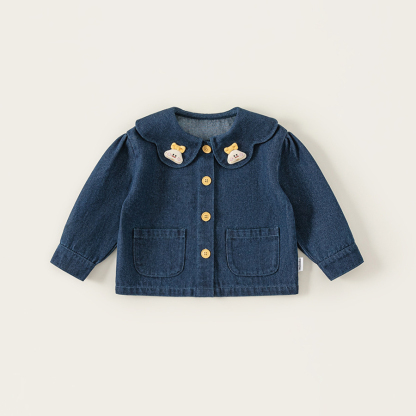 童裝女童牛仔襯衫娃娃領甜美兒童上衣春季新品百搭小童外套