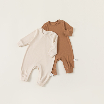 兒童純色連體衣簡約童裝春秋新品男女童爬服外穿嬰幼兒衣服