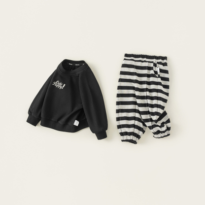 童裝兒童春款衛衣套裝春季男寶寶套頭上衣女童條紋衛褲兩件套