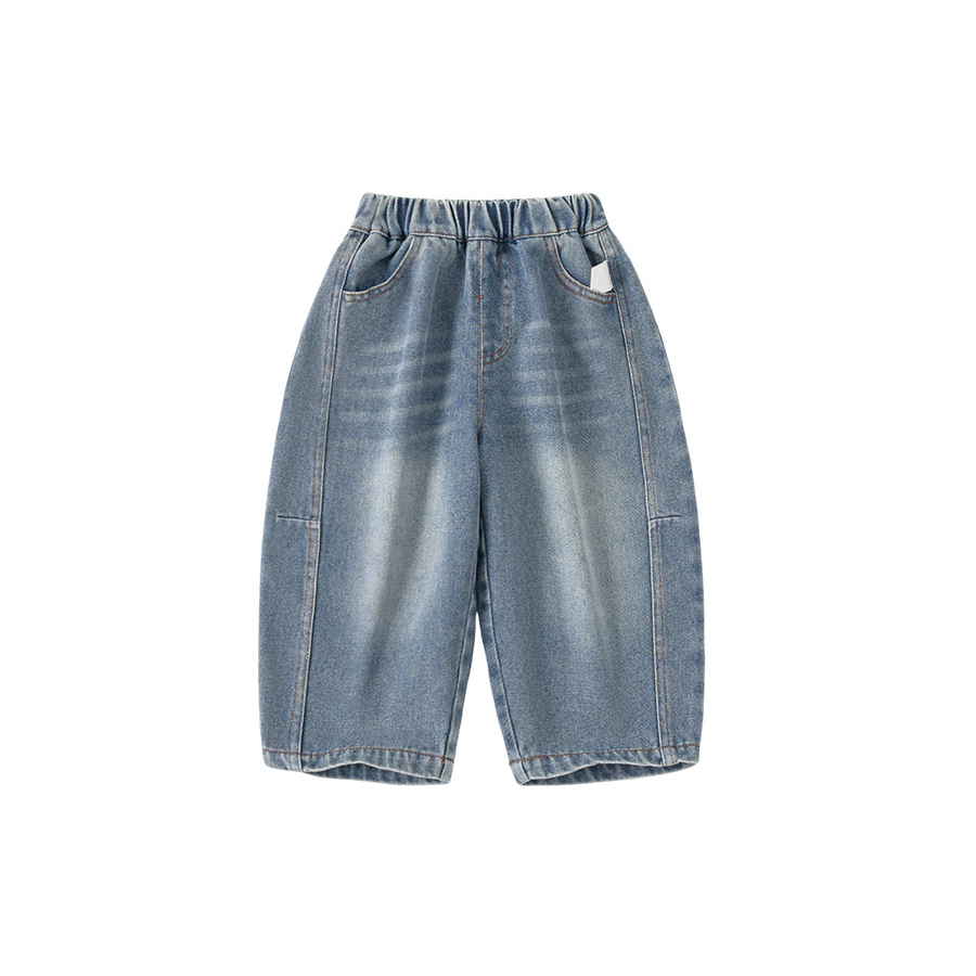 童裝男童牛仔褲春季新品簡約拼接兒童彎刀褲長褲潮