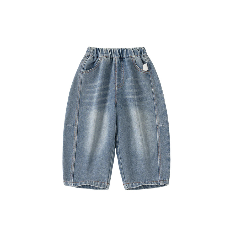 童裝男童牛仔褲春季新品簡約拼接兒童彎刀褲長褲潮