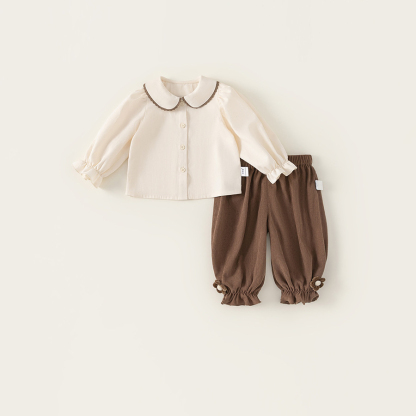 童裝女童翻領襯衫兩件套2025秋季新款寶寶長袖襯衣束腳褲套裝
