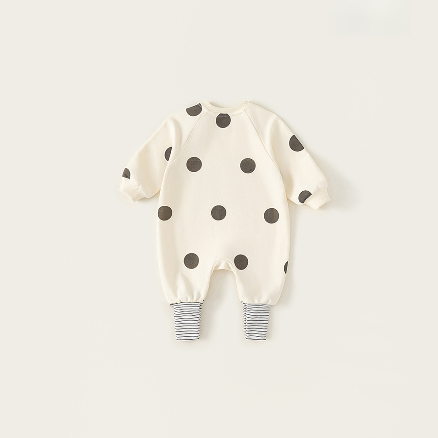 2025童裝寶寶連體衣秋季新品嬰兒衣服春秋波點新生兒爬服