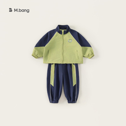 童裝男童秋季運動套裝拼色長袖印花外套休閒褲束腳長褲兩件套