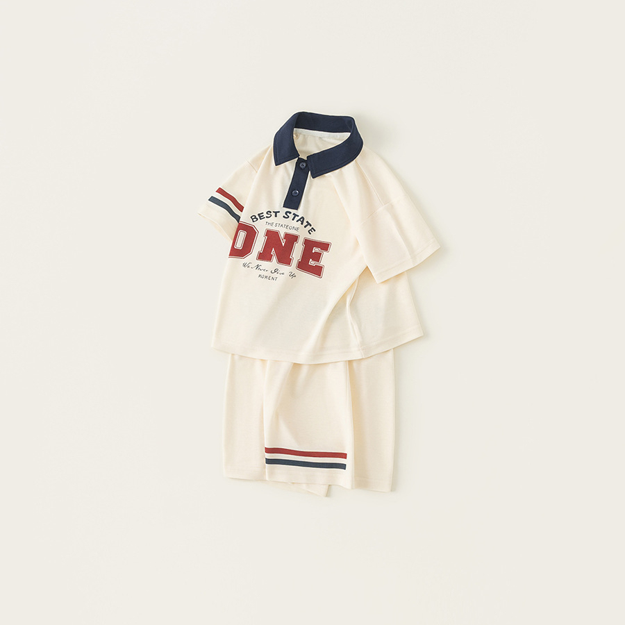 童裝兒童短袖套裝2025夏款字母POLO衫男童短褲運動兩件套