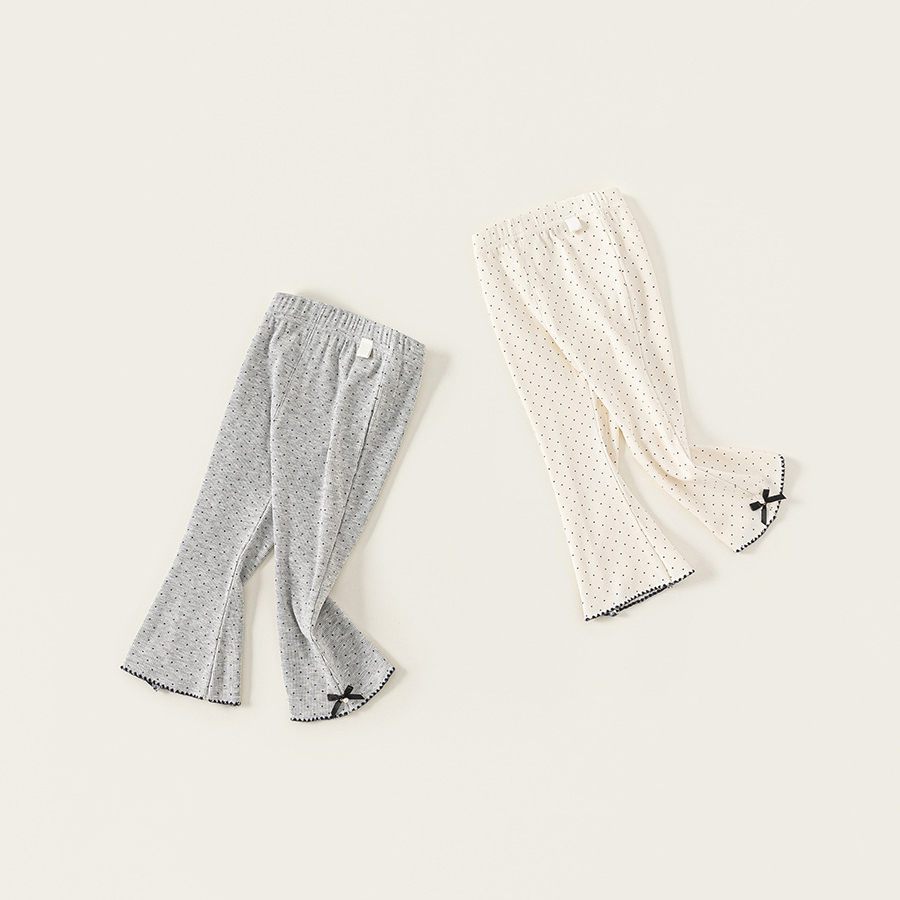 童裝女童打底褲新品波點蝴蝶結女孩子外穿褲子小童微喇長褲