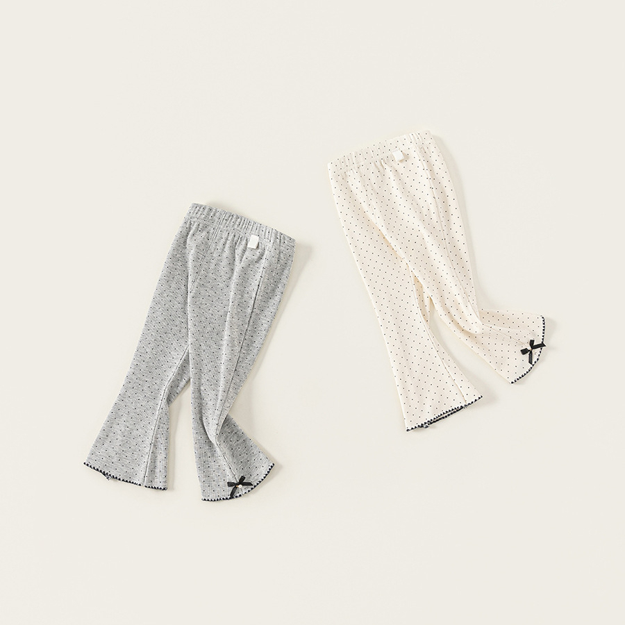 童裝女童打底褲新品波點蝴蝶結女孩子外穿褲子小童微喇長褲