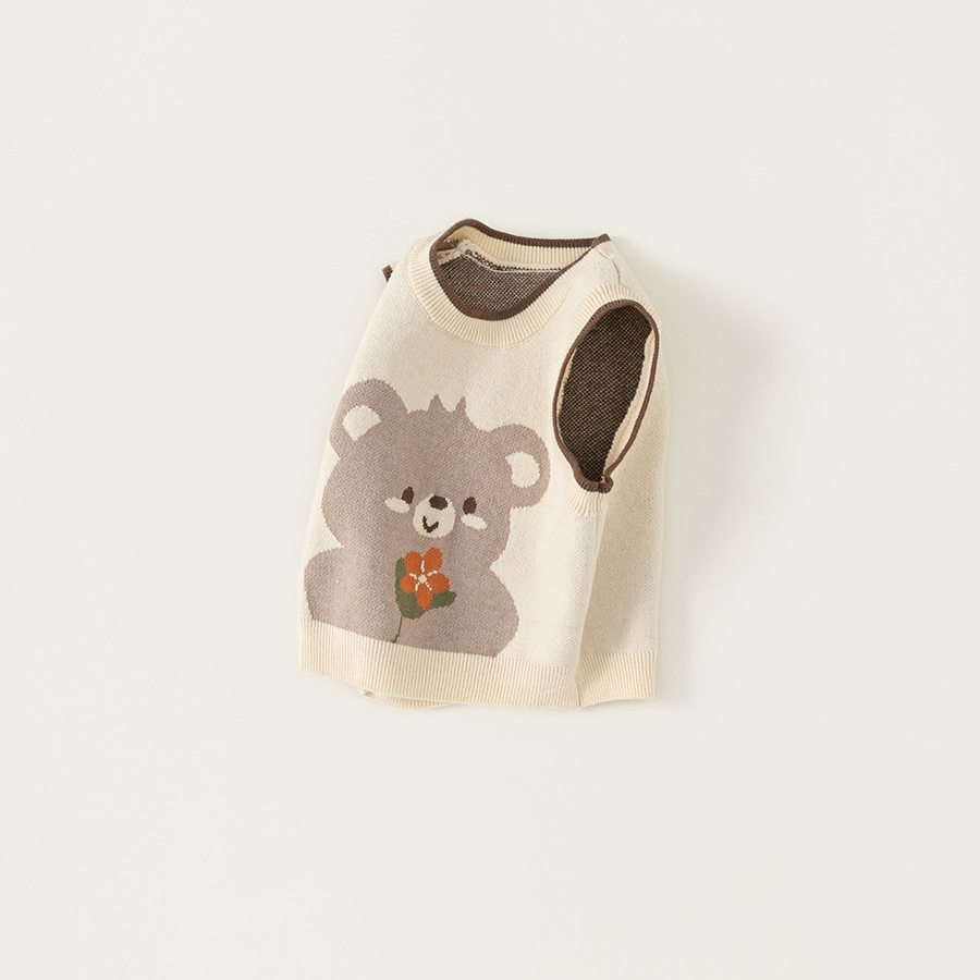 童裝寶寶馬甲秋季女童可愛小熊背心兒童無袖針織衫小童毛衣