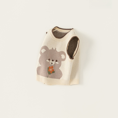 童裝寶寶馬甲秋季女童可愛小熊背心兒童無袖針織衫小童毛衣
