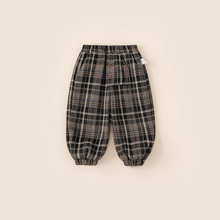 童裝兒童褲子秋冬季男童格子休閒褲冬裝女童洋氣寬鬆保暖長褲