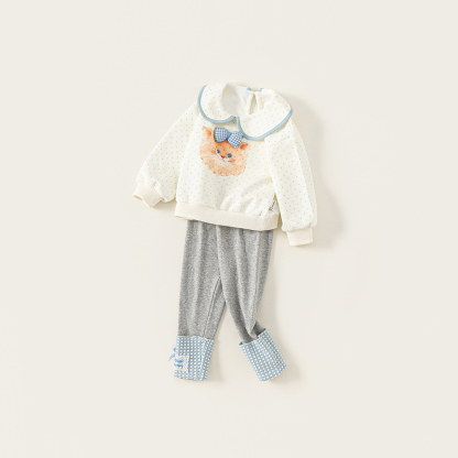 童裝女童套裝春季翻領波點衛衣拼接打底褲兒童兩件套衛衣套裝