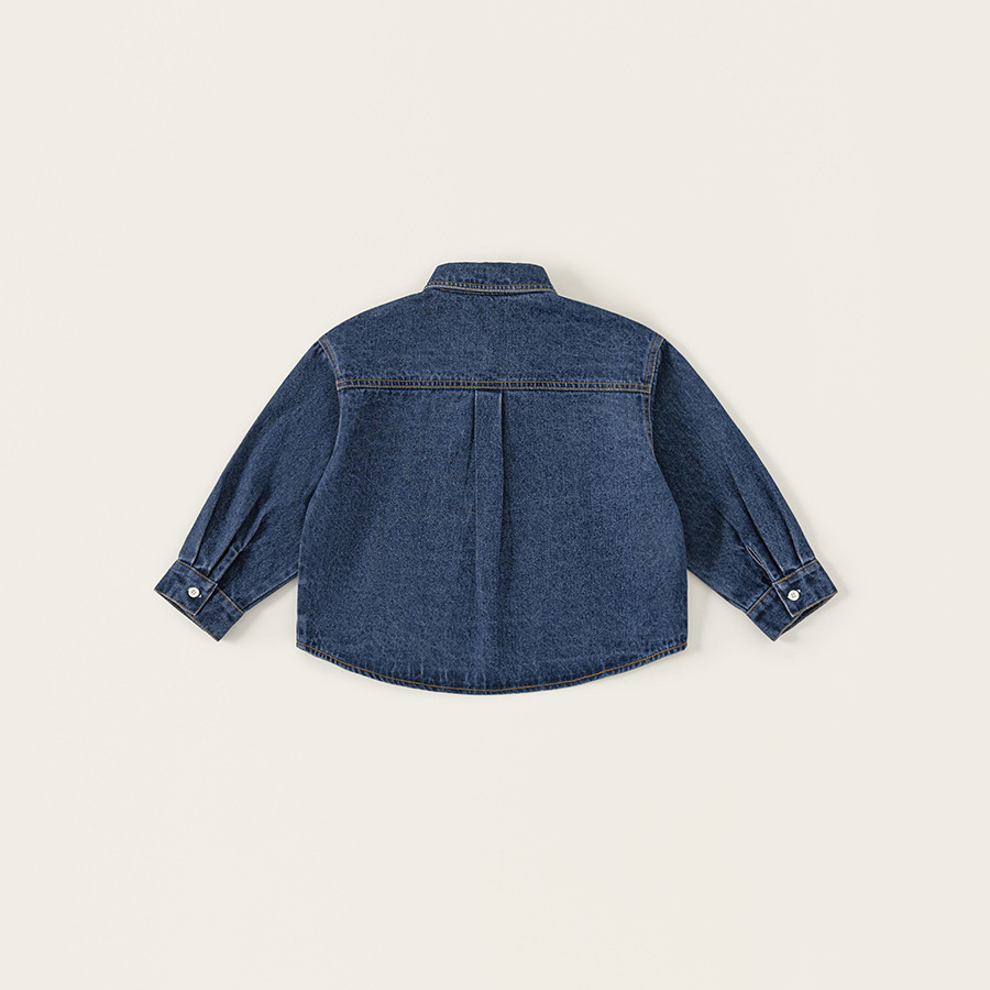 童裝中大童秋季新款女孩子上衣兒童襯衫復古刺繡男童牛仔外套