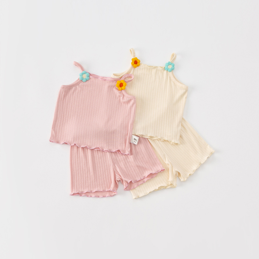 童裝吊帶嬰幼女寶套裝ins女童夏季薄款吊帶寶寶上衣兩件套