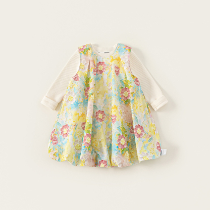 童裝女童套裝裙春季新品彩色寬鬆無袖連衣裙打底衫小童兩件套