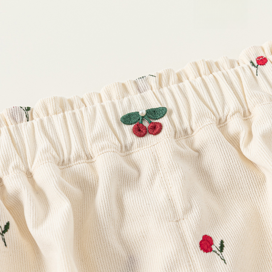 秋款童裝新品刺繡碎花褲兒童褲子女寶寶長褲花邊女童束腳褲