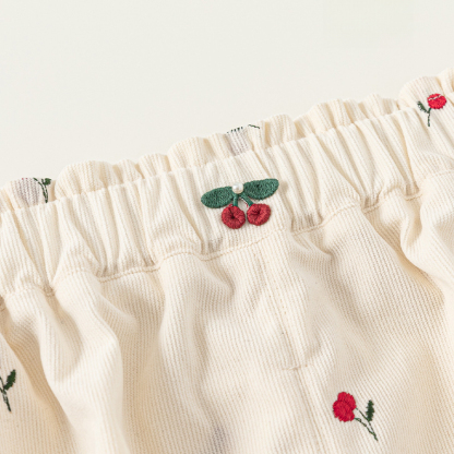 秋款童裝新品刺繡碎花褲兒童褲子女寶寶長褲花邊女童束腳褲