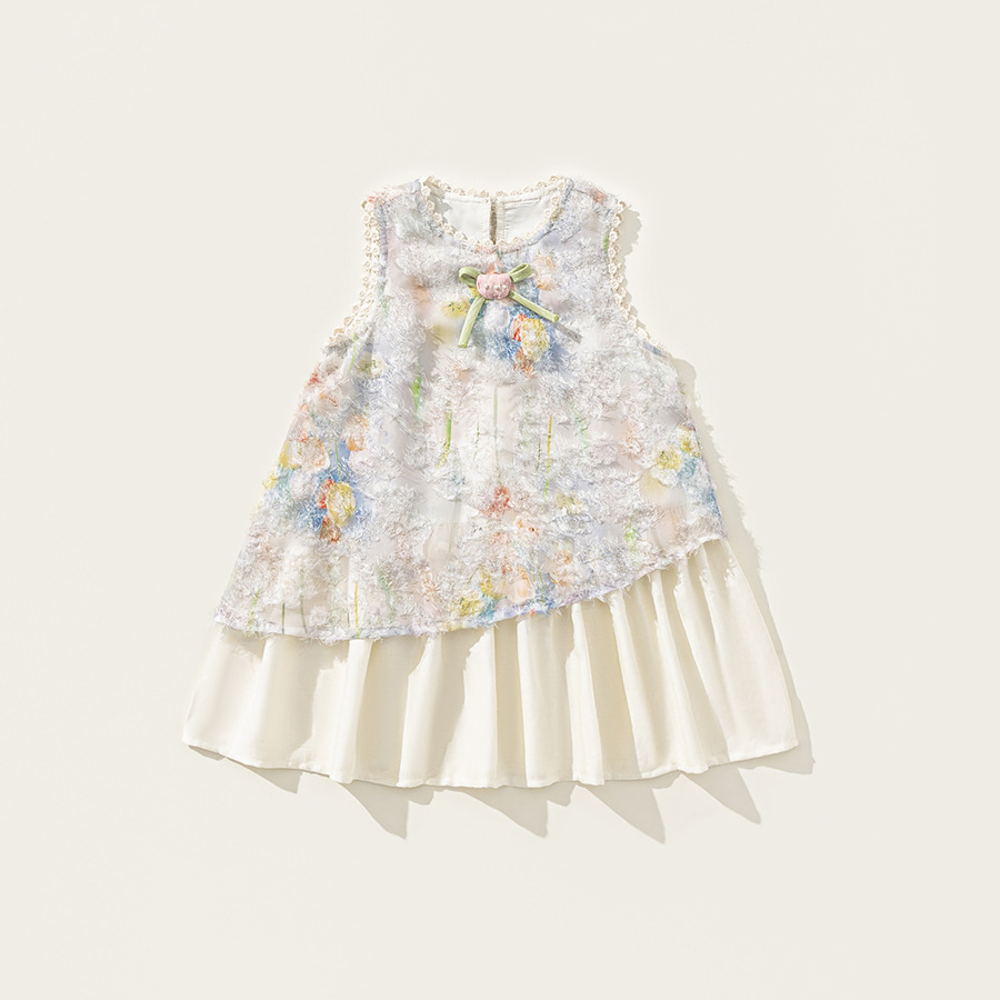 童裝女童套裝裙春季新品彩色花朵連衣裙純色打底衫兒童兩件套