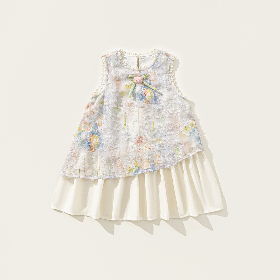 童裝女童套裝裙春季新品彩色花朵連衣裙純色打底衫兒童兩件套