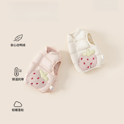 冬款衣服兒童上衣保暖冬裝甜美草莓女寶寶羽絨馬甲女童羽絨服