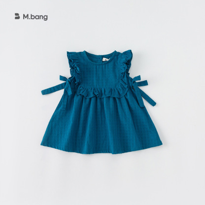 童裝夏季韓版女童無袖裙子兒童連衣裙純色甜美湖州織裏童裝