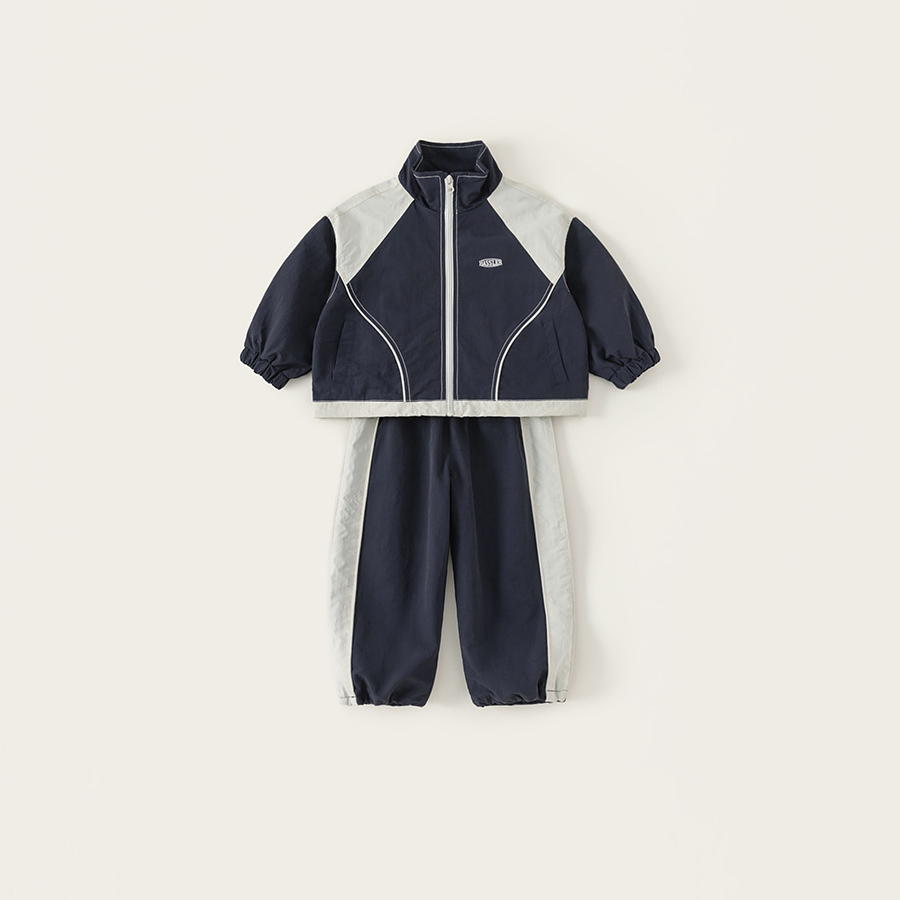 童裝兒童春裝撞色立領休閒外套運動休閒褲兩件套男童百搭套裝