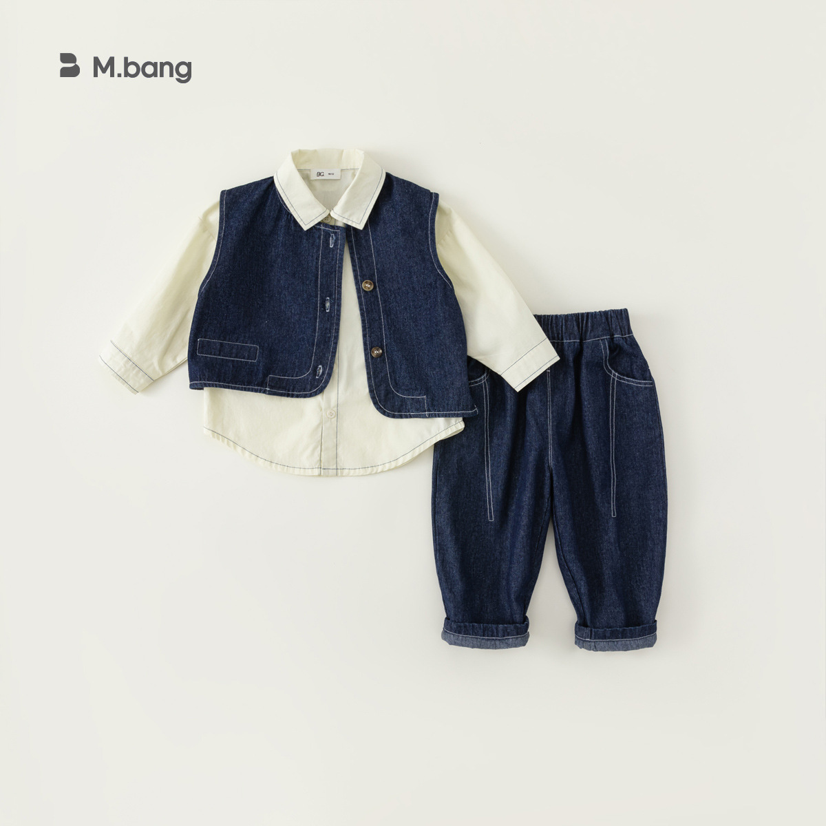 童裝男童套裝韓版春秋牛仔馬甲襯衫牛仔褲兒童三件套女童衣服