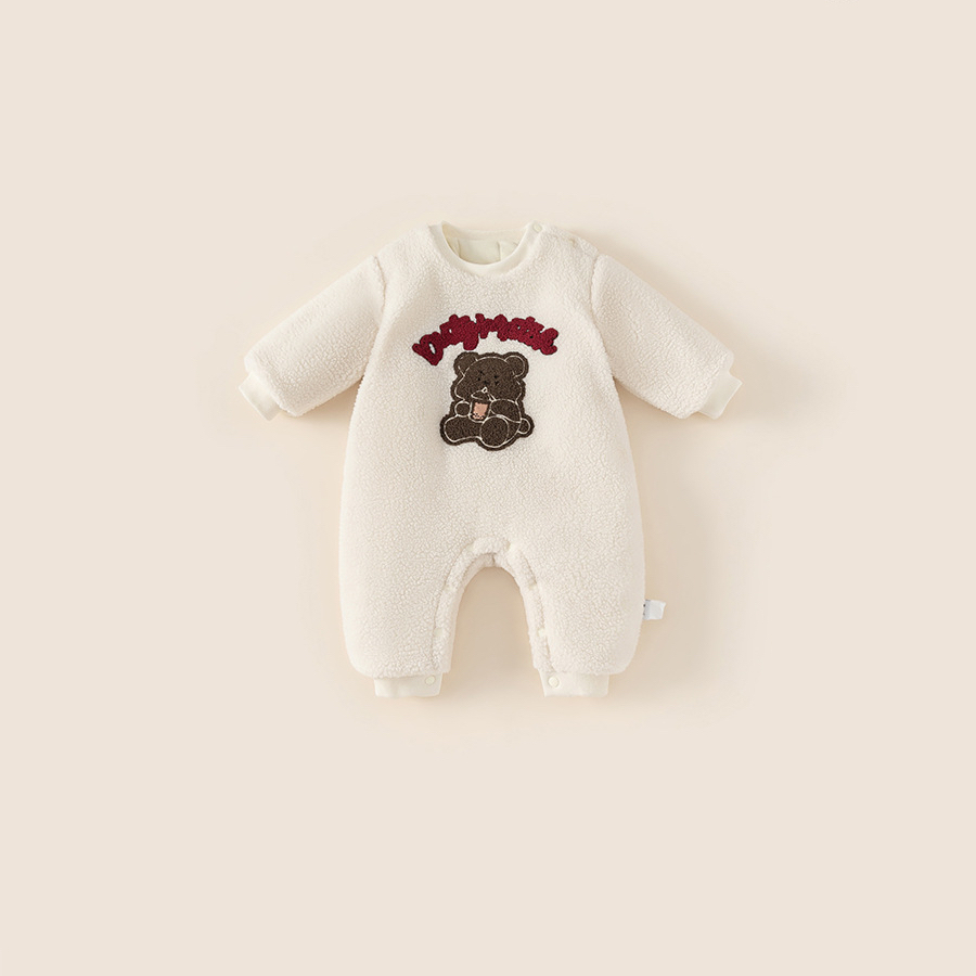 童裝嬰兒加絨爬服秋冬新款冬季加絨衣服新生兒連體衣毛毛哈衣