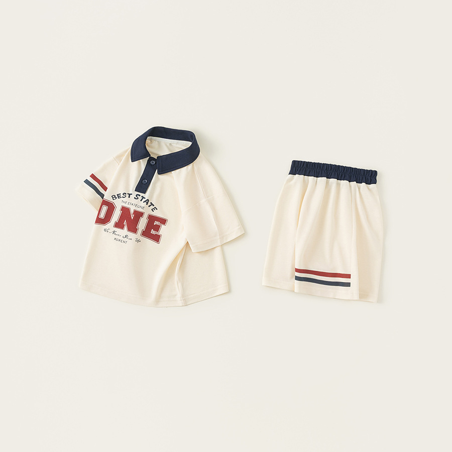 童裝兒童短袖套裝2025夏款字母POLO衫男童短褲運動兩件套