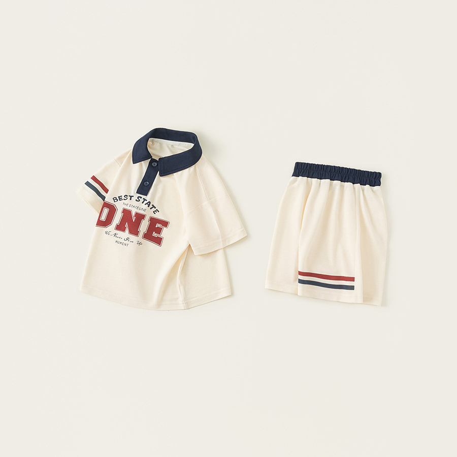 童裝兒童短袖套裝2025夏款字母POLO衫男童短褲運動兩件套