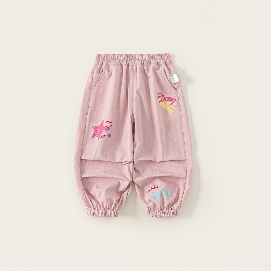 童裝女童褲子粉色卡通兒童束腳褲戶外小童防蚊褲印花寶寶長褲