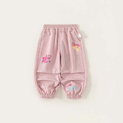 童裝女童褲子粉色卡通兒童束腳褲戶外小童防蚊褲印花寶寶長褲